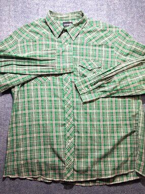 Vintage Wrangler Men's 3XL Pearl Snap Big and Tall Long Sleeve Green Plaid Shirt